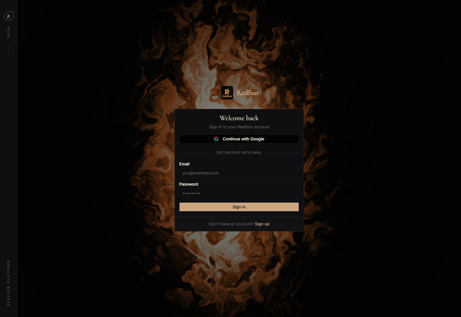 RealSun sign in screenshot